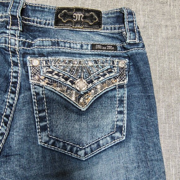 Miss Me Jeans Womens Size 29 Blue Chloe Boot Metallic Stitch Embellished M3327B - Picture 13 of 15